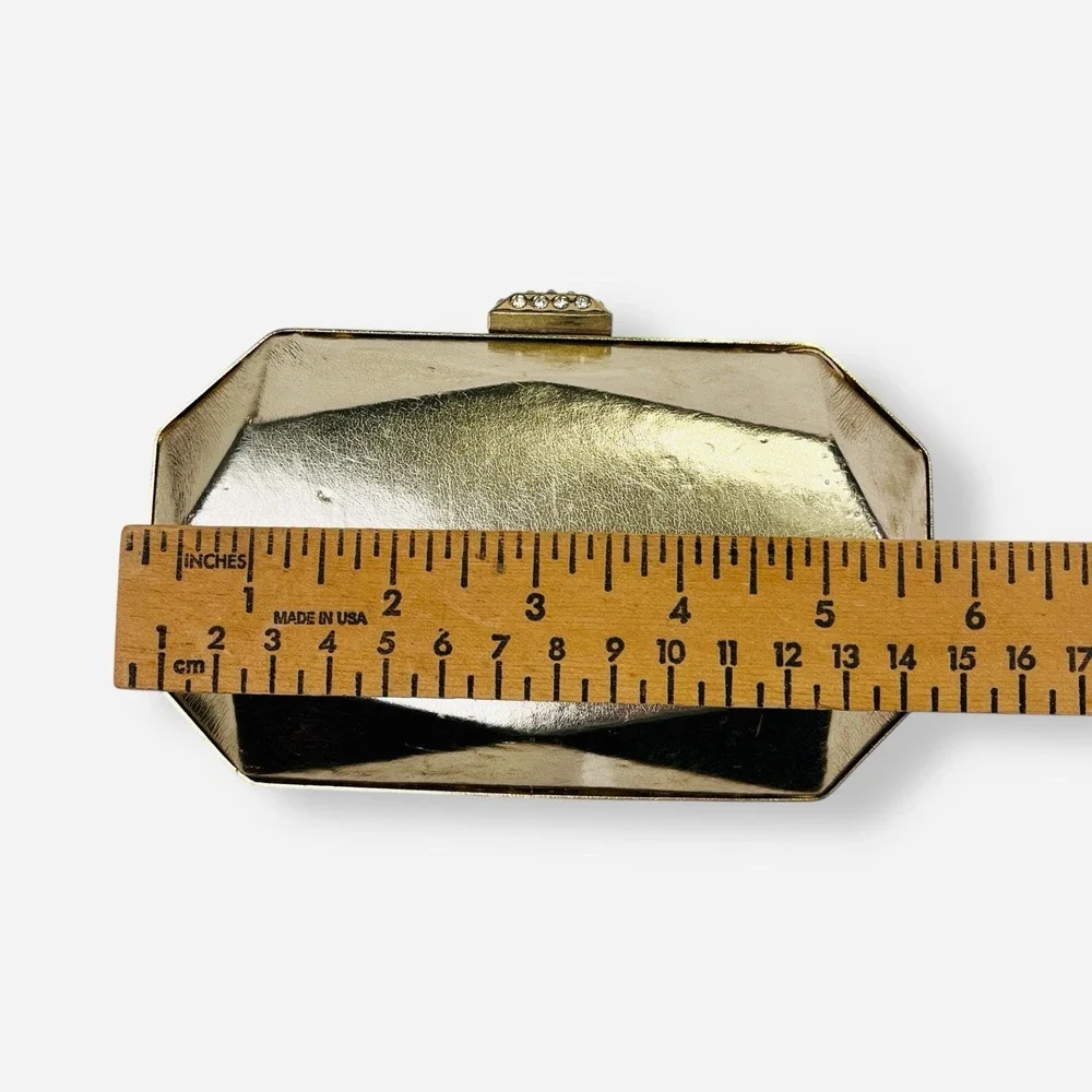 Vintage Nite Bags Gold Hard Shell Clutch Emerald Shape‎ Bar Rhinestone Clasp